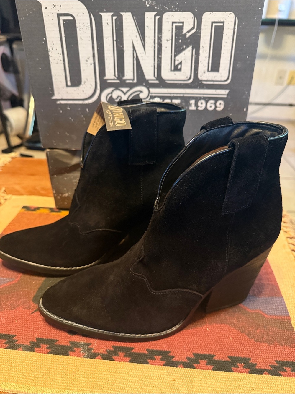 dingo Black Suede Wedge Ankle Booties “Fannie”